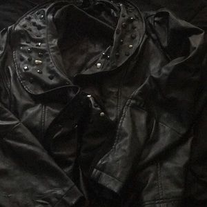 Leather jacket rhinestone detail